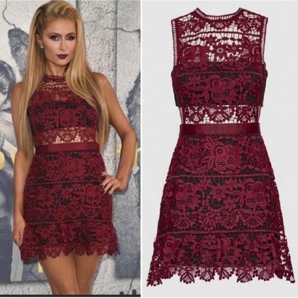 Self-Portrait wine lace mini dress 6